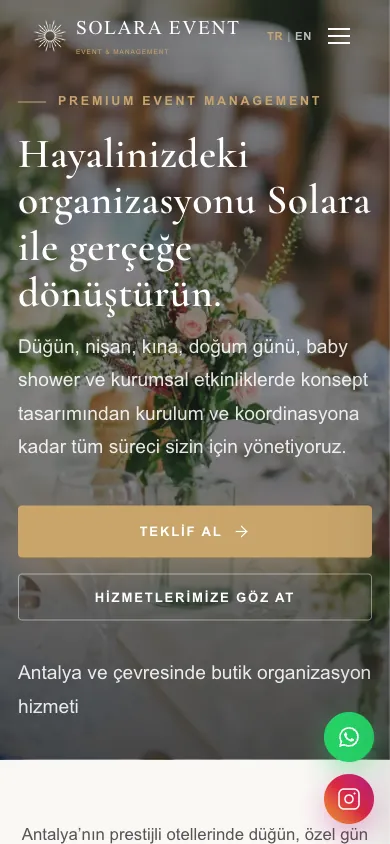 Solara Event mobil görünümü